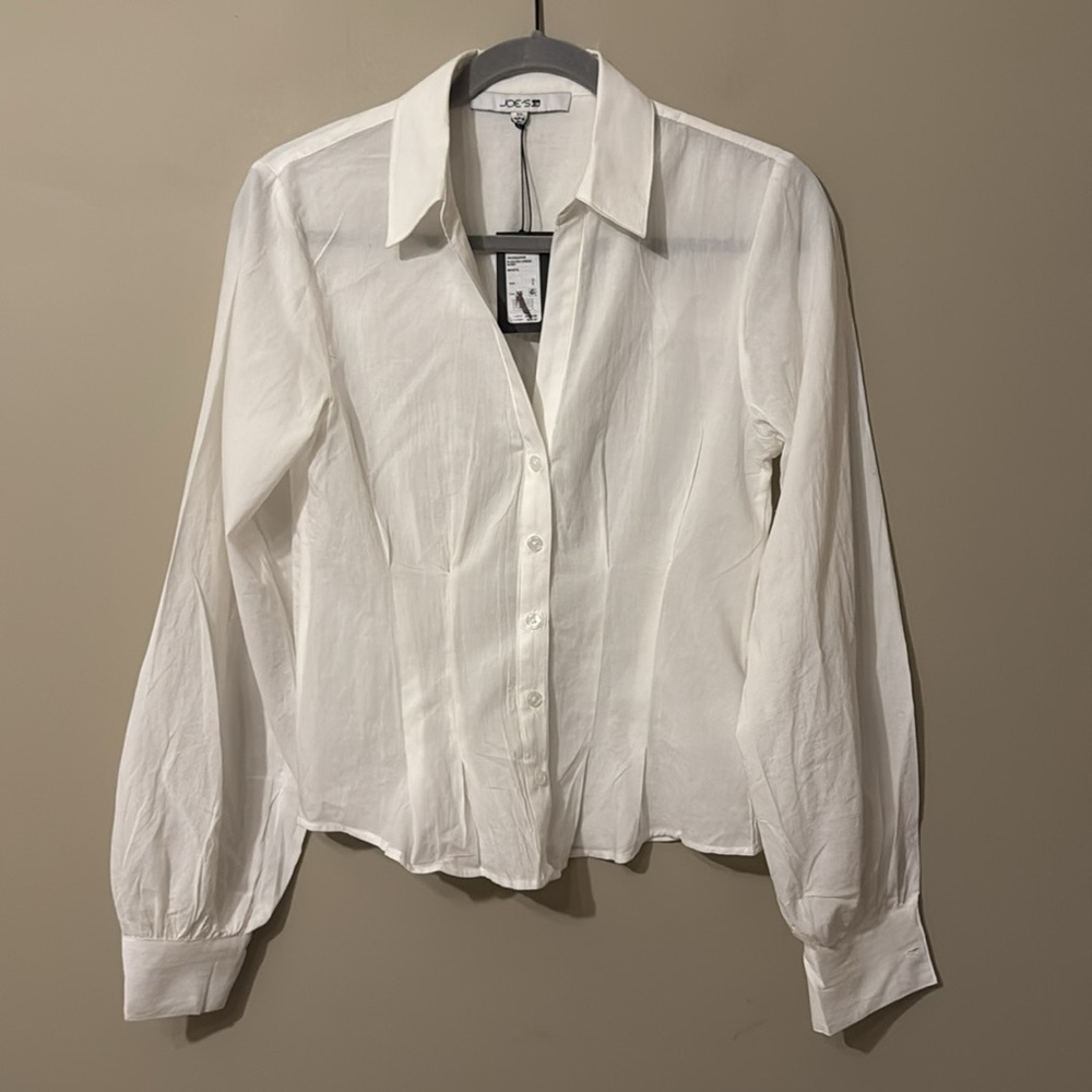 NWT- Joe’s Pleated Long Sleeve Button-Up Shirt, White, XS - Picture 5 of 12